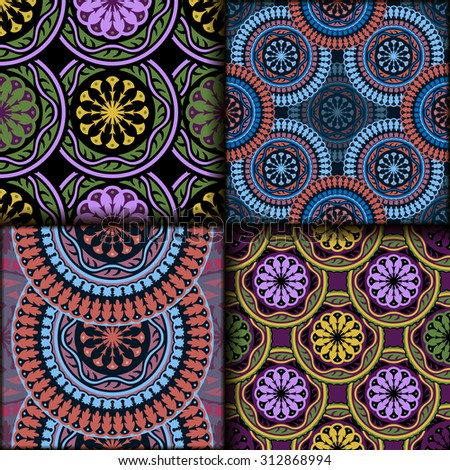 Vector seamless pattern set ethnic style background. Vintage decorative texture set for wallpapers, backgrounds and page fill. Indian, arabic motive.