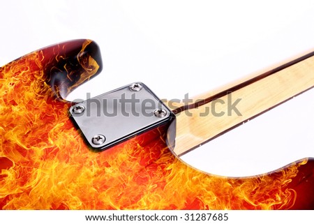 Fire electric guitar  on white background