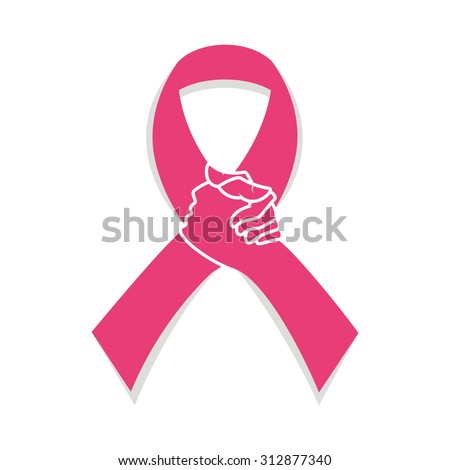Pink ribbon, breast cancer, awareness concept, holding hands