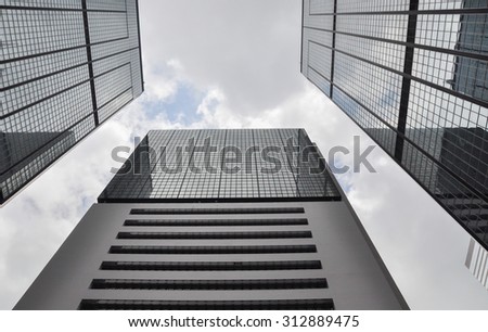 Business towers, cityscape of skyscrapers under sky in Hong Kong, China, Asia.