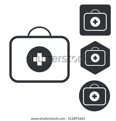 First-aid kit icon set, monochrome, isolated on white