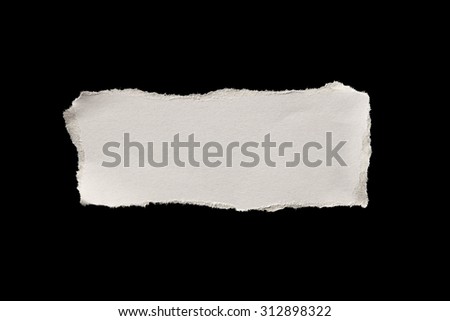 White Ripped Piece of Paper isolated on Black Background. Top View of Blank Adhesive Paper Tag. Blank Note with Copy Space for Text or Image
