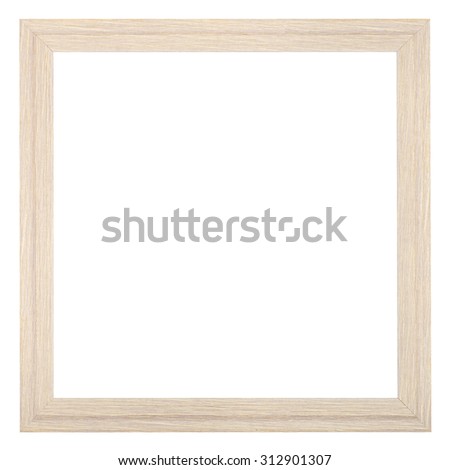 square wooden textured narrow picture frame with cut out blank space isolated on white background
