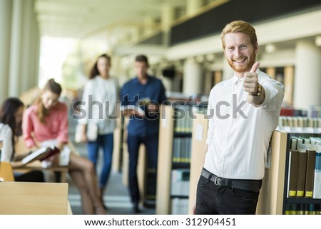 Young man in the library