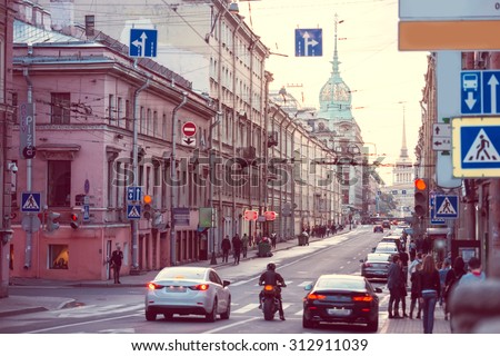 View on Gorokhovaya street in Saint Petersburg, Russia. Toned picture