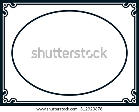 Oval border photo frame deco. Vector simple horizontal line plaque