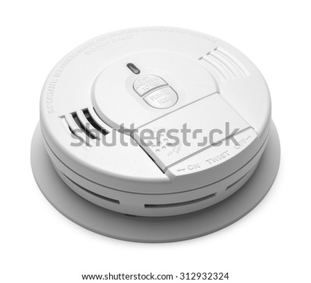 Round Plastic Smoke Detector Fire Alarm Isolated on White Background.