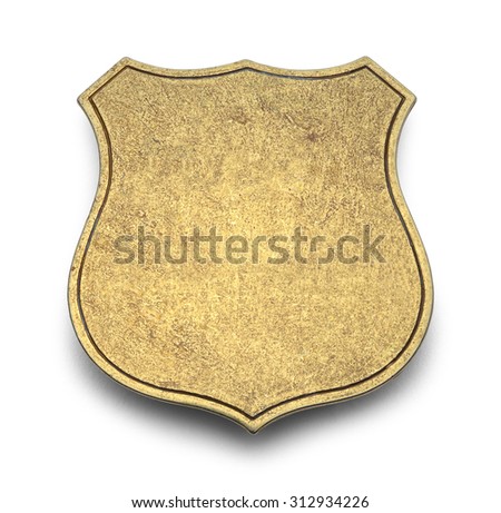 Gold Shield Badge with Copy Space Isolated on White Background.