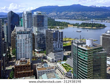 Vancouver, aerial view of downtown skyline