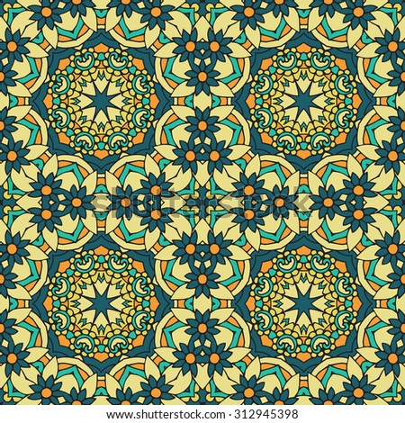 Seamless floral pattern with vintage mandalas. Vector illustration