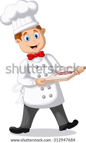 Cartoon Chef holding italian original Pizza