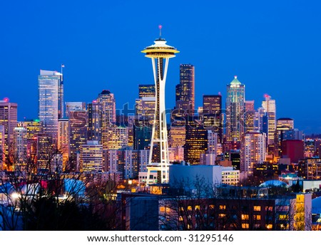Seattle downtown at night Royalty-Free Stock Photo #31295146