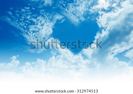 Sky, clouds, forming a "heart" shape.