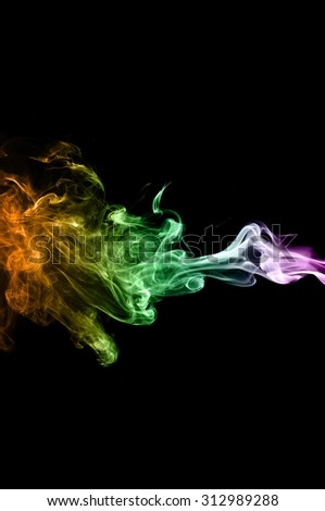 Movement of smoke, Abstract colorful smoke on white background, smoke background,colorful ink background,Violet  Green and Orange smoke