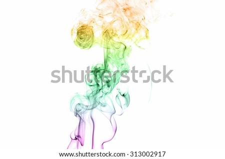 Movement of color smoke,Abstract colorful smoke on white background ,Violet Green and Orange smoke background,colorful ink background,Violet, Green, Orange