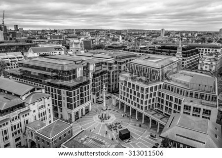 View of Paternoster Square and London Stock Exchange from the top of St. Paul's cathedral in London, UK