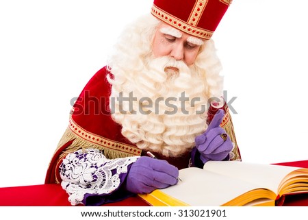 Sinterklaas with book . isolated on white background. Dutch character of Santa Claus