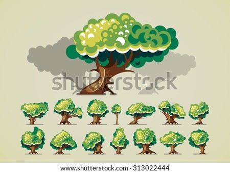Set of trees after rain for video games Royalty-Free Stock Photo #313022444