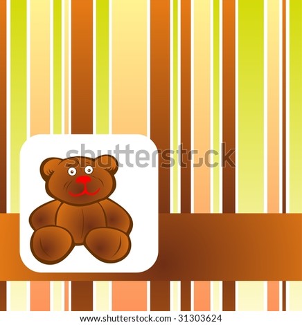 Cartoon bear on a striped background with frame.