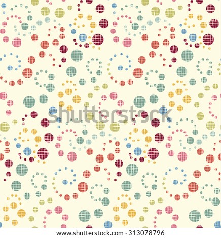 Seamless pattern, background or texture with colorful yellow, orange, pink, green and blue polka dots. For web design, baby shower card, party, scrapbooks.  thanksgiving colors. raster version