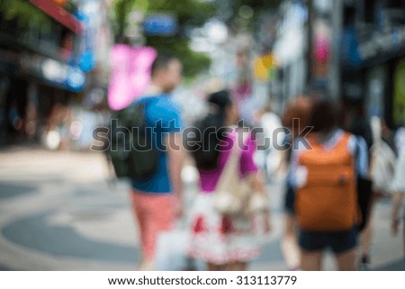 Shopping in Seoul street blurred for background