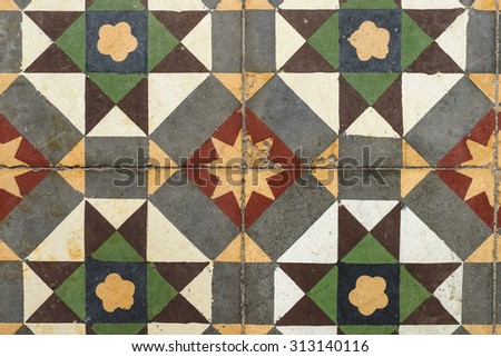 Closeup of old ceramic floor tiles