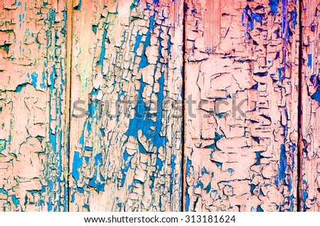 Grungy colorful wood wall texture  with peeling paint