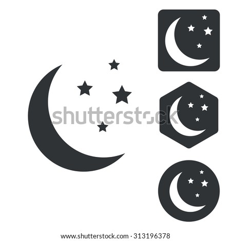 Night icon set, monochrome, isolated on white