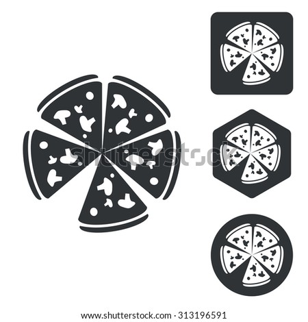 Pizza icon set, monochrome, isolated on white