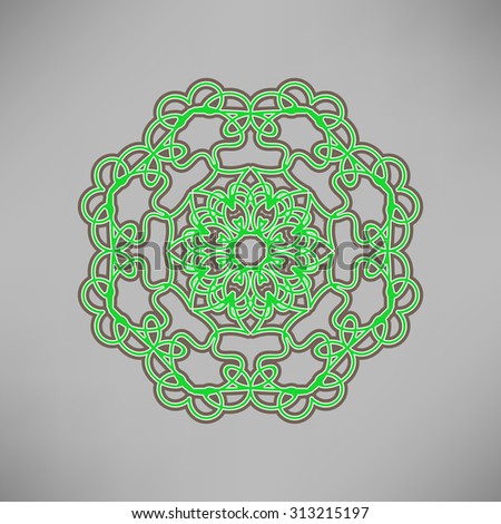 Vector Oriental Green Ornament Isolated on Grey Background