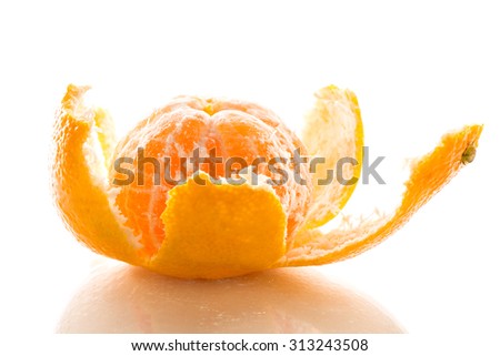 Mandarin Citrus reticulata is peeled, detailed picture isolated