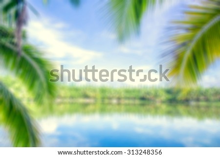 Blur background landscape with a lake and blue sky cloudy in sunny day
