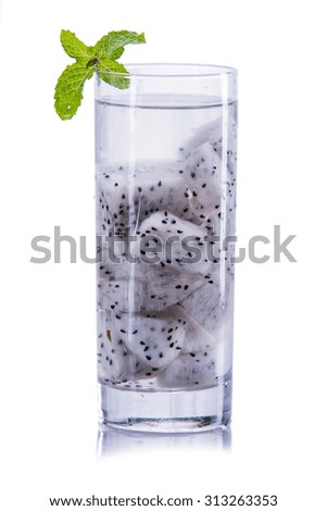 fresh fruit Flavored infused water dragon fruit. isolated over white background