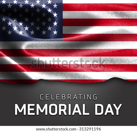 America flag and Celebrating Memorial Day Typography on wood background