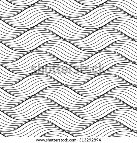Vector seamless black abstract wave pattern. Geometric background.