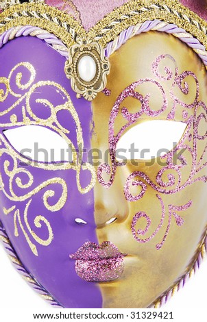 Beautiful expensive Venetian mask with jingle bells isolated on white