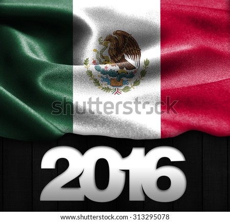 Mexico Flag & Happy New Year 2016 typography