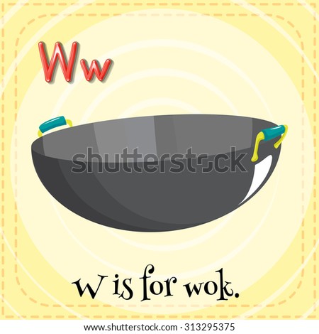 Alphabet W is for wok illustration