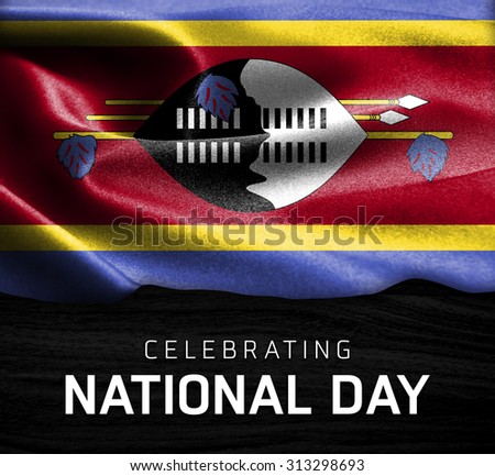 Swaziland flag and Celebrating National Day Typography on wood background