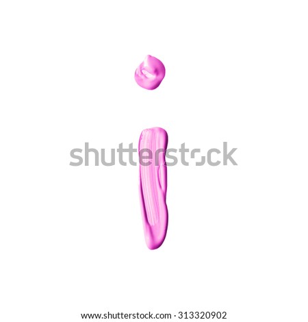 Beauty alphabet - pink lipstick letters isolated on white background. "I" letter.