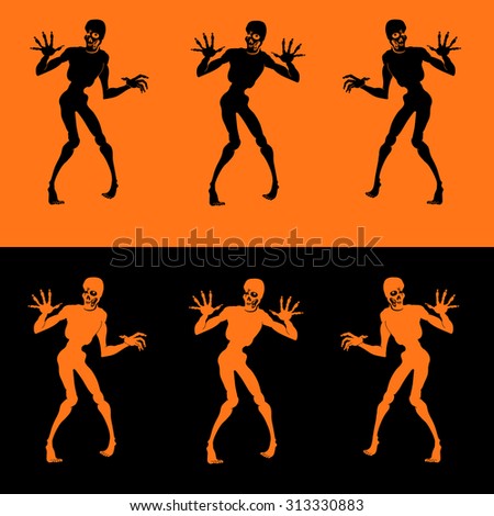 Set vector design elements zombie isolated on orange and black background