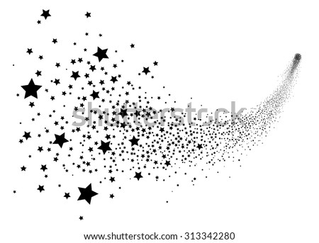 Abstract Falling Star Vector - Black Shooting Star with Elegant Star Trail on White Background - Meteoroid, Comet, Asteroid, Stars