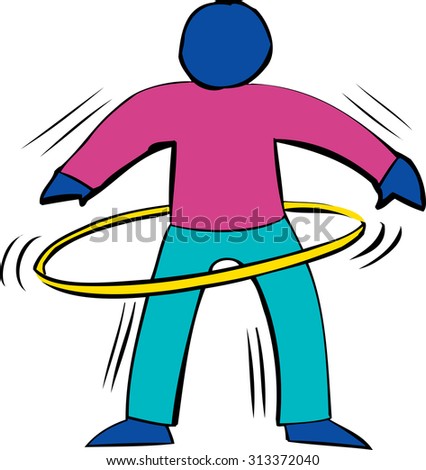 Symbol of fit blue person using a yellow hula hoop
