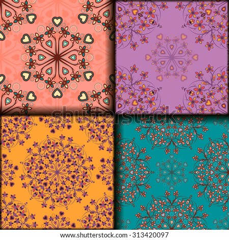 Vector seamless pattern set ethnic style background. Vintage decorative texture set for wallpapers, backgrounds and page fill. Indian, arabic motive.