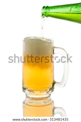 pouring beer to glass isolated on white background