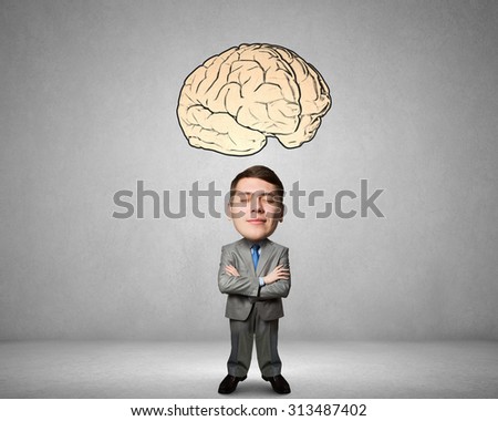 Young man with big head thinking about something
