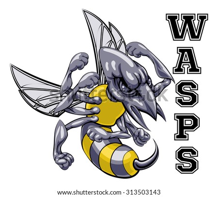 An illustration of a cartoon wasp sports team mascot with the text Wasps