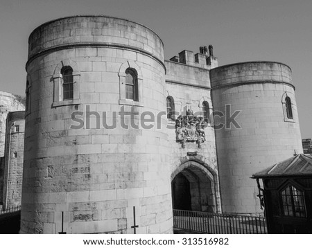 The Tower of London in London, UK in black and white
