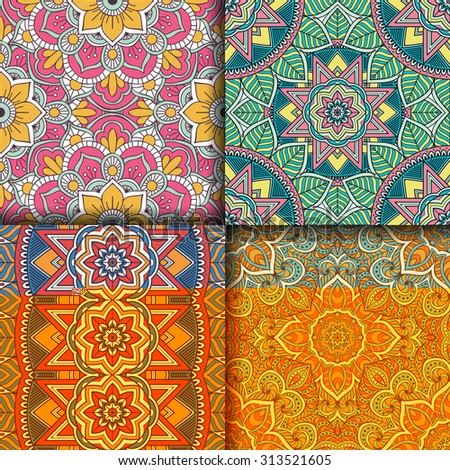 Seamless patterns. Vintage decorative elements. Hand drawn background. Islam, Arabic, Indian, ottoman motifs.