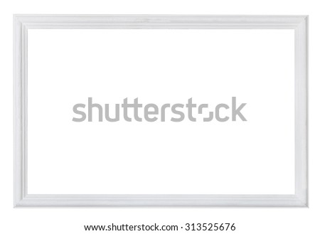 white painted narrow wooden picture frame with cut out blank space isolated on white background